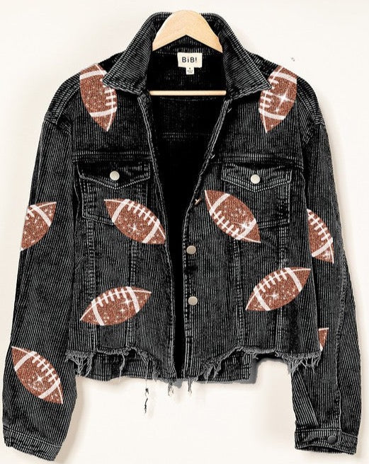 Foot ball Sequin Embroidery Corduroy Jacket