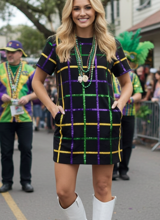 cute mardi gras dresses Anitra's - These Mardi Gras colored dresses are so pretty!! Which dress would you pick?? #promdresses #prom2024 #mardigras #purpledress #golddress #greendress #shopanitras