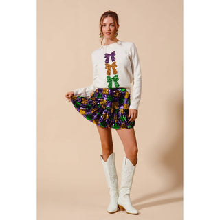 MARDI GRAS CHECKER SEQUINS MINI SKIRT -