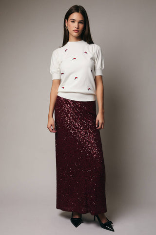 Mock Neck Santa Hat Embroidered Knit Top