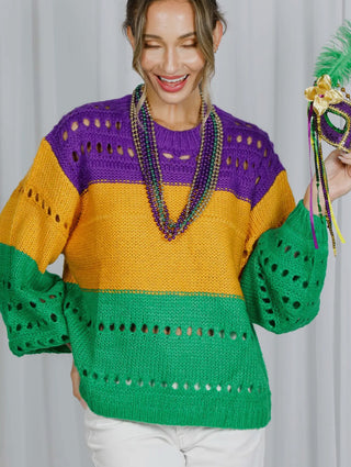 Mardi Gras Color Block Sweater