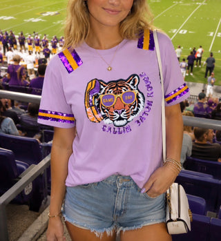 Callin Baton Rouge Tiger Sequin Patch Shirt Purple