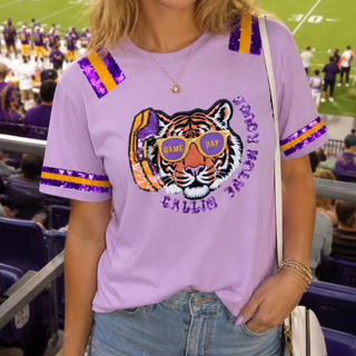 Callin Baton Rouge Tiger Sequin Patch Shirt Purple