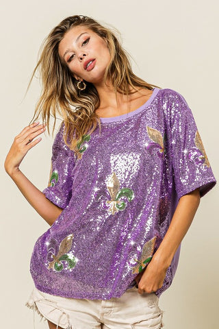 Mardi Gras Purple Sequin Top