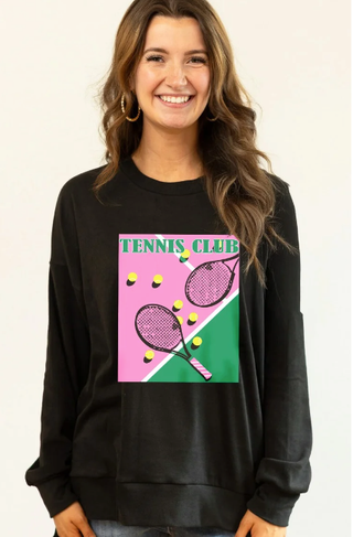 Tennis Club Micro Fleece Crewneck, Black -