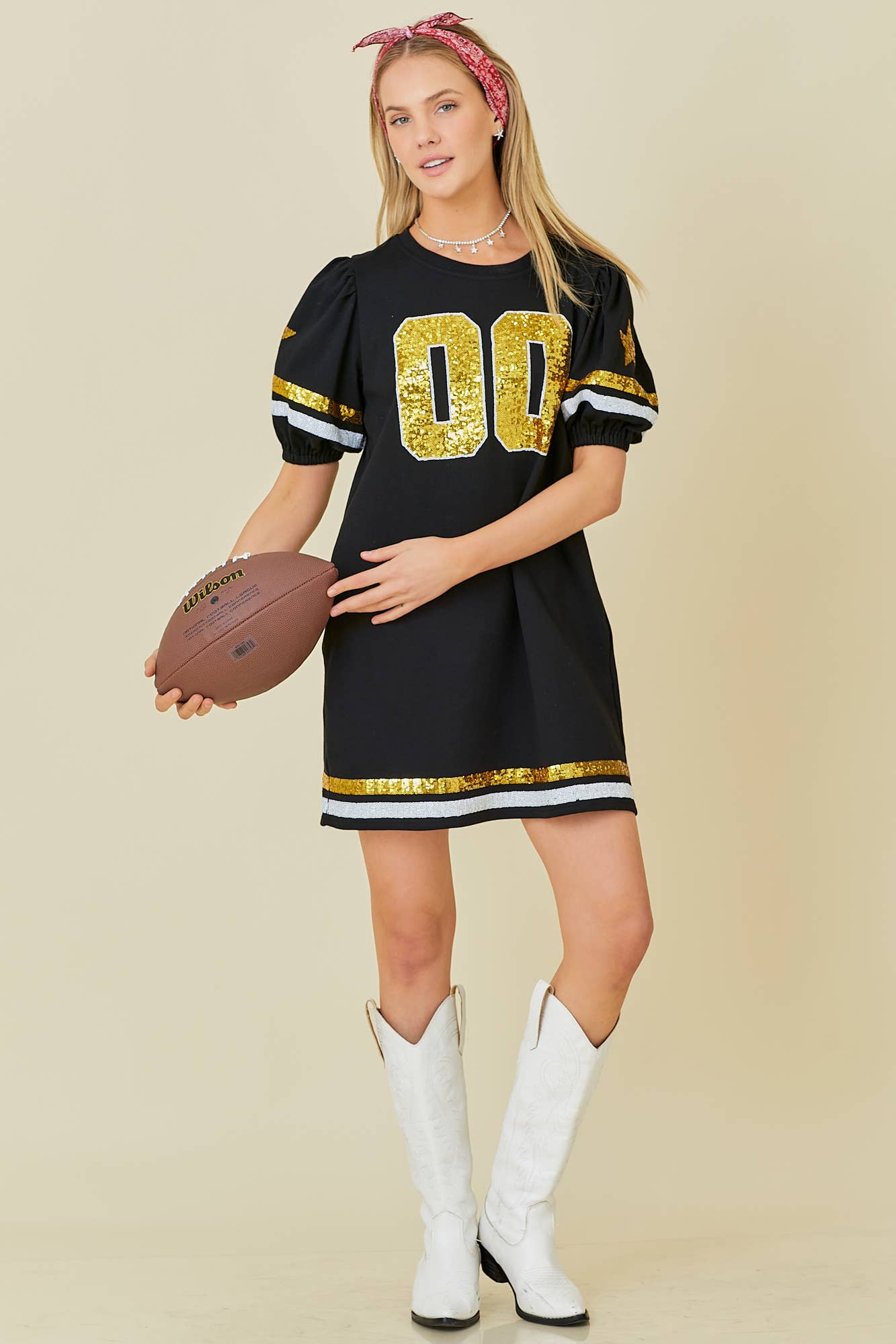 Game Day Black & Gold Sequin Trim Dress