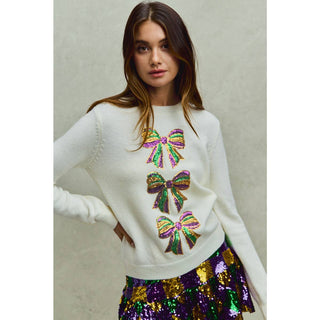 Sequin Bows Mardi Gras Sweater