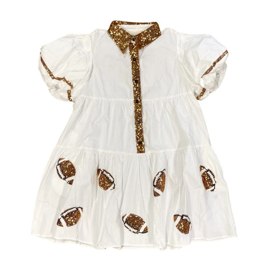 Game Day sequin football Shirt Dress White