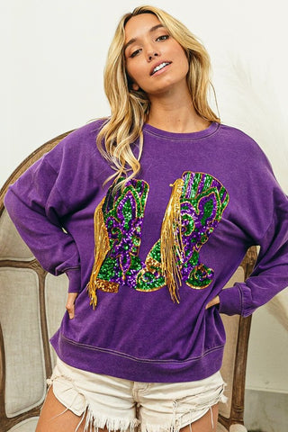 Fringe Boots Mardi Gras Pullover