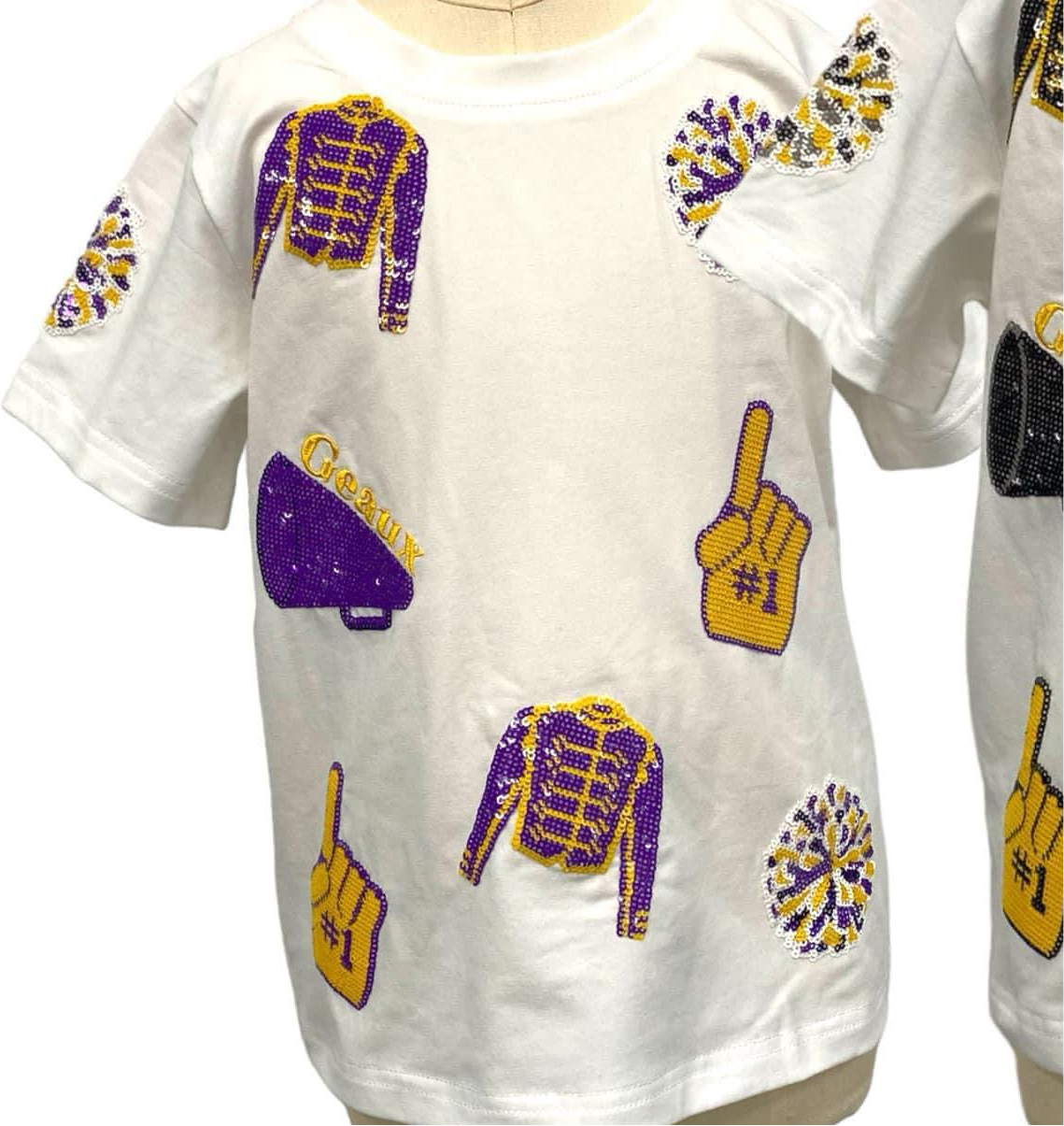 Cheer Sequin Game Day Top Purple and Yellow