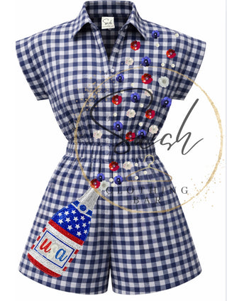 Sequin Champagne 4th of July Romper