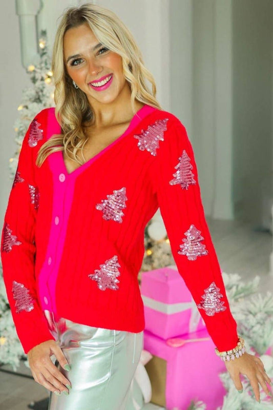 Sequins Christmas Tree Cardigan