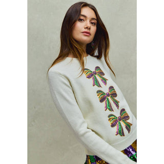 Sequin Bows Mardi Gras Sweater