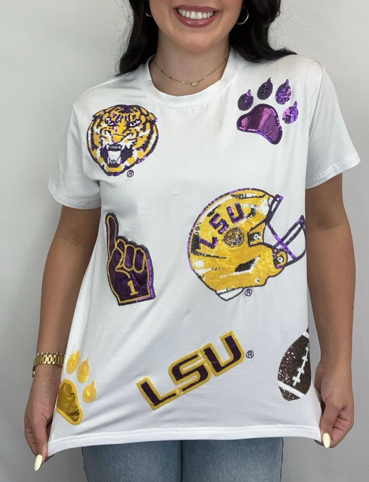 LSU Scattered  Logo Tee (Licensed) Women's Sequin Tee