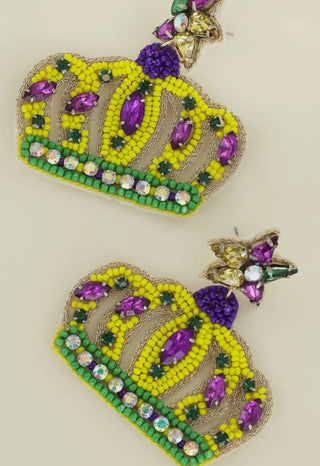 Mardi Gras Crown Beaded Earrings