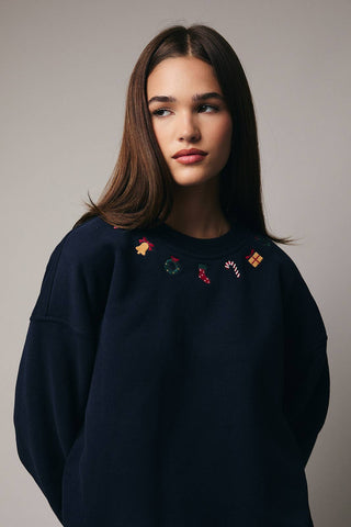 Crew Neck Long Sleeve Christmas Charms Sweatshirt