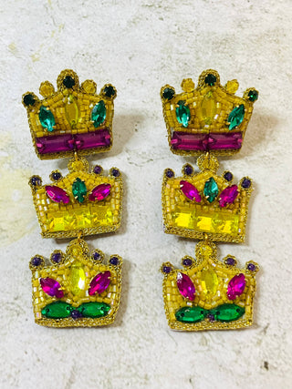 Mardi Gras New Orleans Crown Beaded Earrings