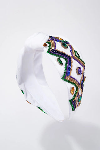 Mardi Gras Queen Chevron Headband White