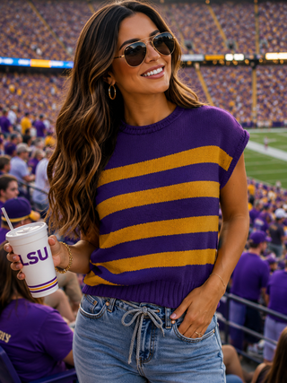 Purple & Yellow Game day Striped Top