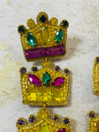 Mardi Gras New Orleans Crown Beaded Earrings