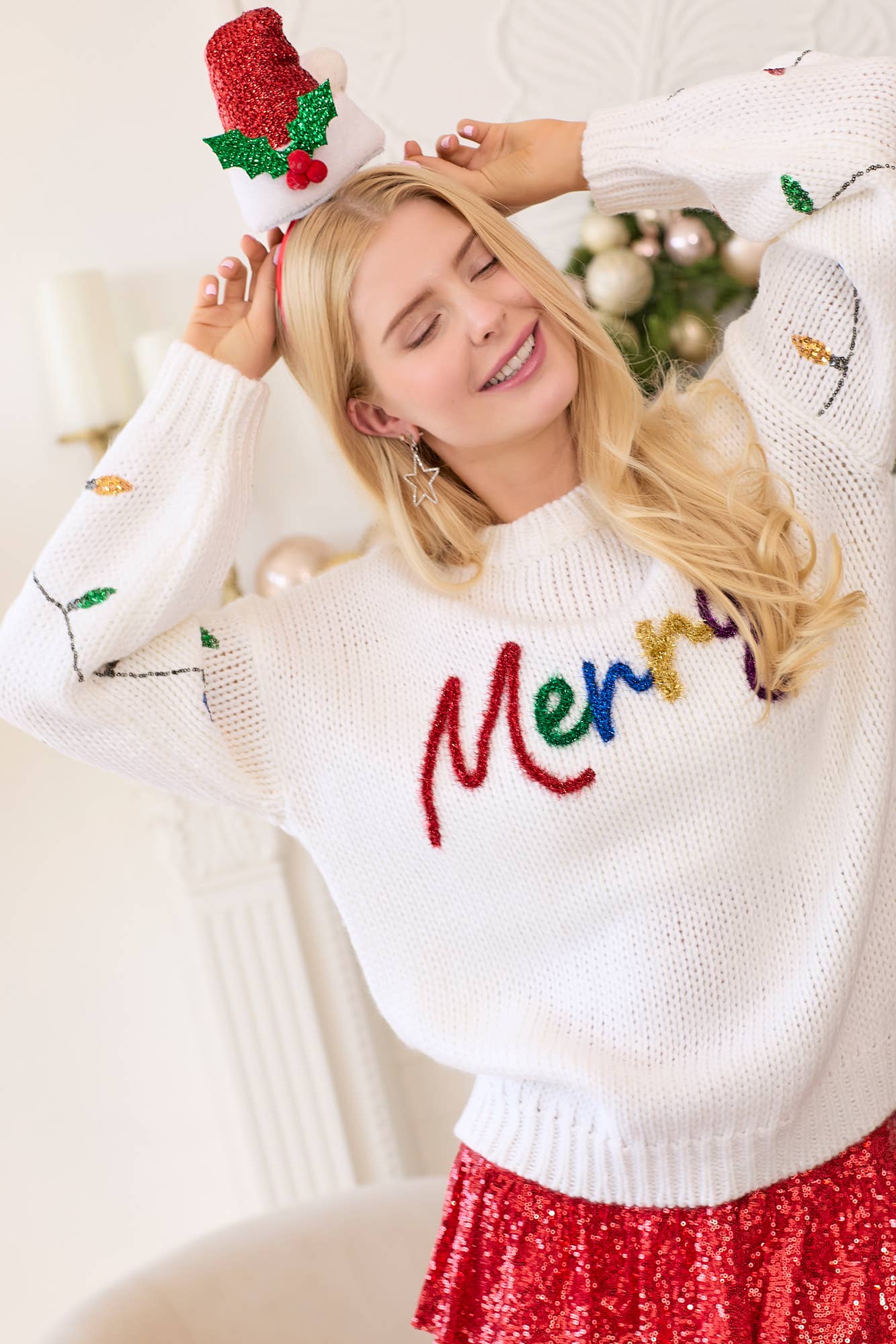 Merry Sweater Sequined Christmas Light Sleeves