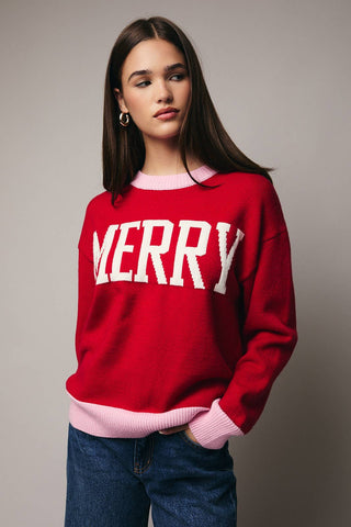 Merry Sweater with Pink Trim