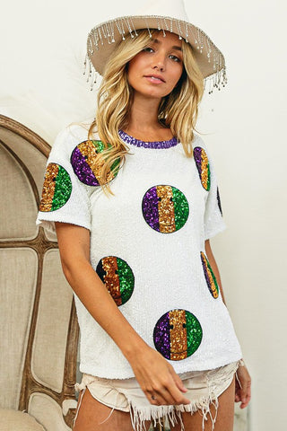 Mardi Gras Sequin Smiley Top