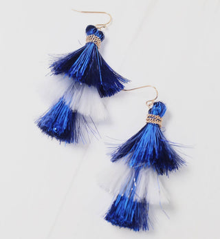 Blue and White Fringe Game day Earrings 