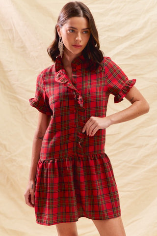 Holiday Plaid Ruffle Mini Dress