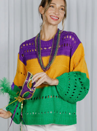 Mardi Gras Color Block Sweater