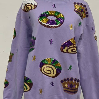 Mardi Gras King Cake Sequin Sweatshirt