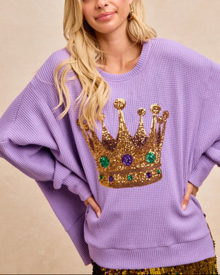 Crown Sequin Embroidery Mardi Gras Sweatshirt Top