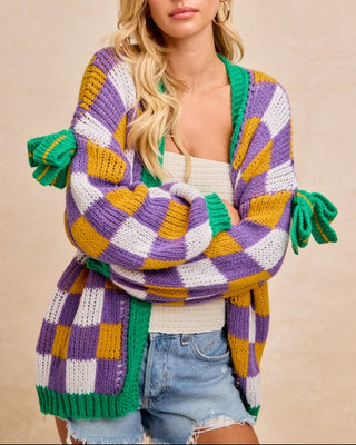 Mardigras Checker Board Front Open Cardigan