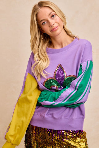 Sparkly Mardi Gras oversize top