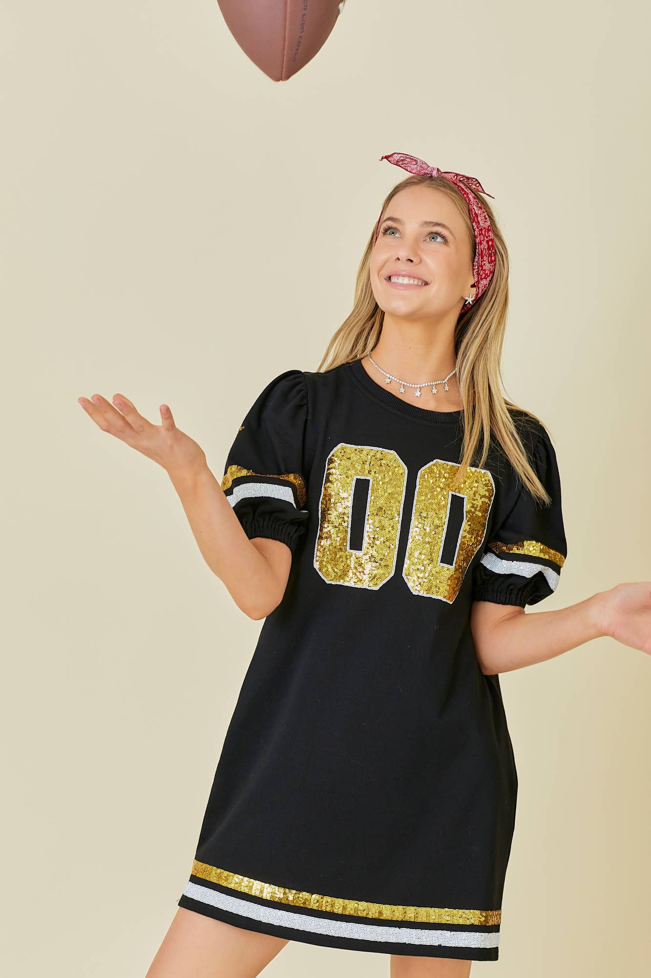 Game Day Black & Gold Sequin Trim Dress