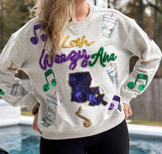 Mardi Gras Lah Weezy Ana Sequin Sweatshirt