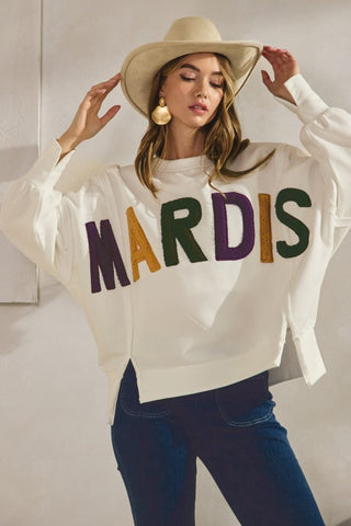 Loose Fit Textured Mardi Gras Sweatshirt
