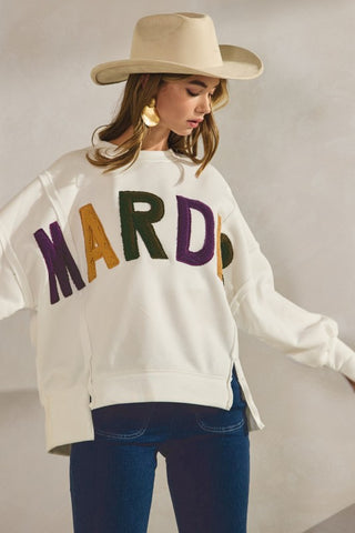 Loose Fit Textured Mardi Gras Sweatshirt