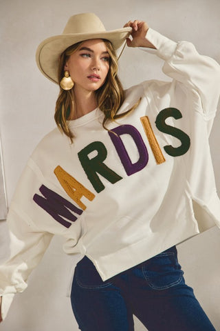 Loose Fit Textured Mardi Gras Sweatshirt