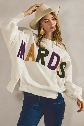 Loose Fit Textured Mardi Gras Sweatshirt