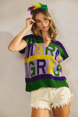 Mardi Gras Knit Sweater Top