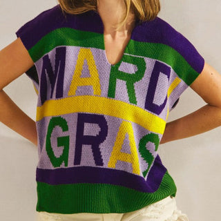 Mardi Gras Knit Sweater Top