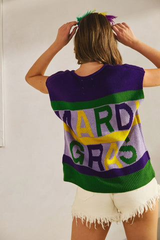 Mardi Gras Knit Sweater Top
