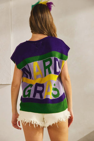 Mardi Gras Knit Sweater Top