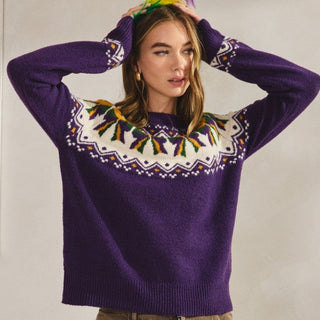 Mardi Gras Reglan Long Sleeves Ribbon Bow Sweater
