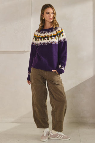 Mardi Gras Reglan Ribbon Bow Sweater