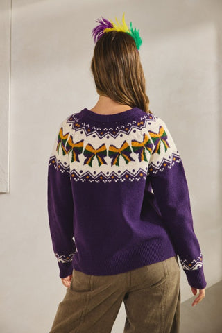 Mardi Gras Reglan Ribbon Bow Sweater