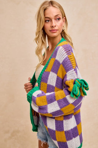 Mardigras Checker Board Front Open Cardigan