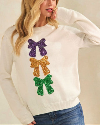 Sequin Bows Mardi Gras Sweater