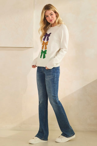 Sequin Bows Mardi Gras Sweater